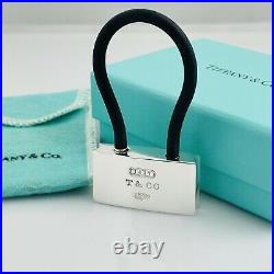 NEW Tiffany & Co Sterling Silver 1837 Padlock Black Rubber Key Ring Chain