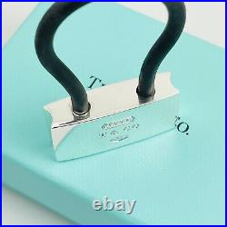 NEW Tiffany & Co Sterling Silver 1837 Padlock Black Rubber Key Ring Chain