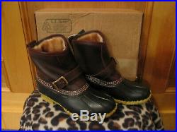 NEW Womens LL BEAN Lounger Boots Shearling Lined Duck Buckle FREE KEY CHAIN 6M