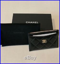 NIB Auth CHANEL Card Holder Pouch Case Black Burgundy Caviar Leather A31510 Gold