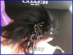 NIB Coach Limited Edition Long Hair Mohawk Leather Puzzle Black Rexy Bag Charm