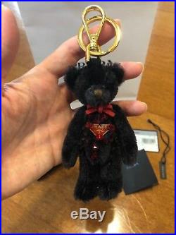 NIB PRADA Swarovski Crystal Black Teddy Bear Key Chain charm $380+Retailed