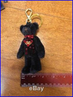 NIB PRADA Swarovski Crystal Black Teddy Bear Key Chain charm $380+Retailed
