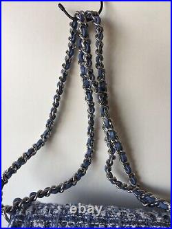 NWT $228 Karl Lagerfeld Paris Tweed Shoulder Bag Chain Blue
