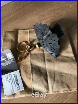NWT $250 BURBERRY Black Lace Leather KEY CHAIN Bag Charm