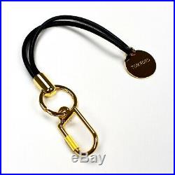 NWT $390 TOM FORD Men's Gold TF Logo Charm Black Leather Keychain Ring AUTHENTIC