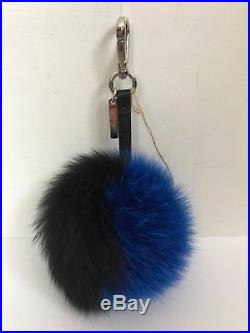 NWT Authentic Fendi Monster Eyes Black Blue Fox Fur Bag Bug Charm Keychain $700
