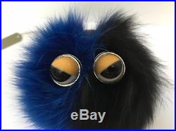 NWT Authentic Fendi Monster Eyes Black Blue Fox Fur Bag Bug Charm Keychain $700