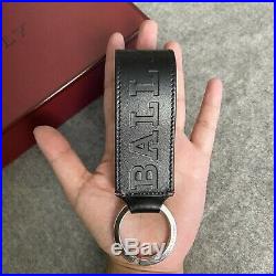 NWT BALLY Logo Imprinted Bifold Wallet and Key Chain Gift Set Black Calf Leather