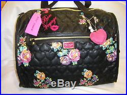 NWT BETSEY JOHNSON Floral Large Weekender Bag With Heart Key Chain $158