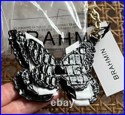 NWT? BLACK Brahmin 3D Leather Butterfly Tassel Purse Charm Keychain Fob