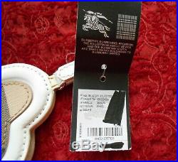 NWT Burberry $125 White Patent Leather Nova Check Heart Key Chain Mirror DEFECT