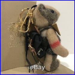 NWT Burberry Thomas Rucksack Backpack Cashmere Keychain Key Ring Bag Charm