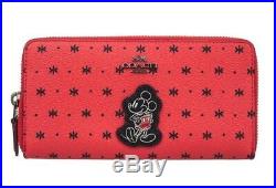 NWT COACH Disney Mickey Mouse Accordion Bandana Print Zip Wallet Red Black 59728