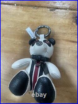NWT COACH LEATHER ROCKY BEAR BAG CHARM KEYCHAIN WHITE BLACK RED Free Shipping
