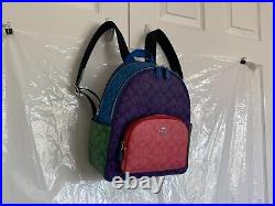 NWT Coach CA156 Court Backpack Colorblock Signature Canvas &Leather Purple Multi