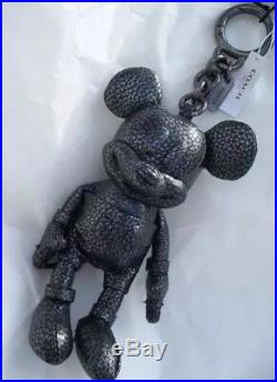 NWT Coach Disney F59152 Mickey Leather Doll Plush Bag Charm Keychain Black Rare