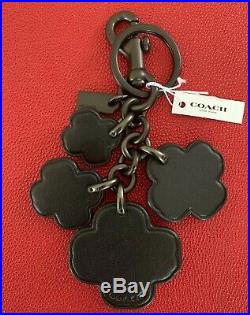 NWT Coach Leather Sequin Applique Tea Rose Multi Bag Charm Keychain Black 32672