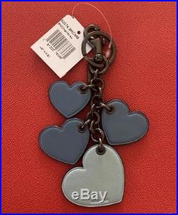 NWT Coach Stud Heart Mix Leather Bag Charm Keychain 30074 Chambray Blue / Black