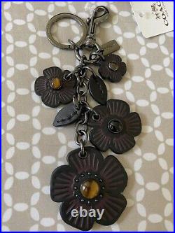 NWT Coach Tea Rose Mix Willow Floral Bag Charm Keychain Black /Oxblood 56721 HTF