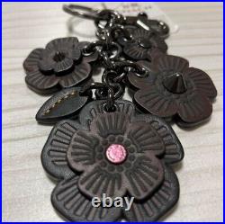 NWT Coach Tea Rose Mix Willow Studded Floral Bag Charm Keychain Black /Oxblood
