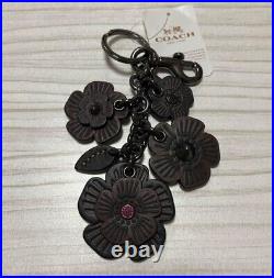 NWT Coach Tea Rose Mix Willow Studded Floral Bag Charm Keychain Black /Oxblood