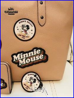 NWT Coach X Disney Minnie Mouse Beechwood Tote Bag Wallet & Key Chain 3 Pc Total