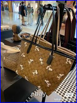 NWT Coach X Peanuts City Tote In Signature Canvas Or Snoopy Key Chain