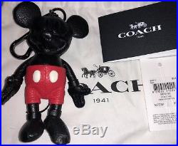 NWT Disney X Coach Mickey Mouse Black Leather Bag Charm Key Chain Fob 66511