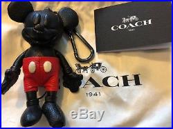 NWT Disney X Coach Mickey Mouse Black Leather Bag Charm Key Chain Fob 66511