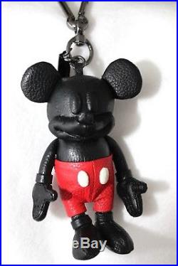 NWT Disney X Coach Mickey Mouse Black Leather Bag Charm Key Chain Fob 66511 M