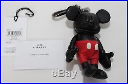 NWT Disney X Coach Mickey Mouse Black Leather Bag Charm Key Chain Fob 66511 RARE