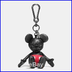 NWT Disney X Coach Mickey Mouse Black Leather Bag Charm KeyChain
