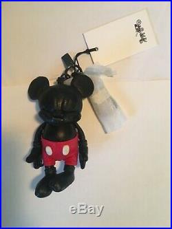 NWT Disney X Coach Mickey Mouse Black Leather Keychain Fob Bag Charm 66511 RARE