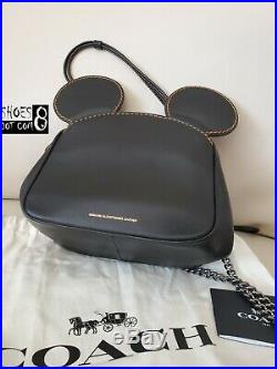 NWT Disney x COACH Mickey Mouse Black Kisslock Leather Bag w Key Chains