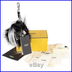 NWT FENDI Black With White Fox Fur And Leather Monster Cube Bag Charm $1500