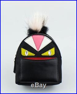 NWT FENDI Monster Black Vinyl/Leather Bag Bugs Backpack Charm Keychain $1000