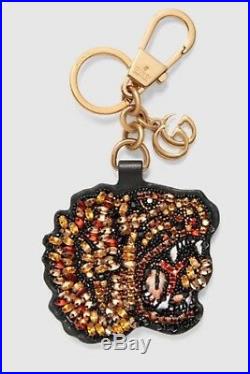 NWT Gucci Rhinestone Tiger Keychain Bead Embroidered Tiger Head GG Detail New