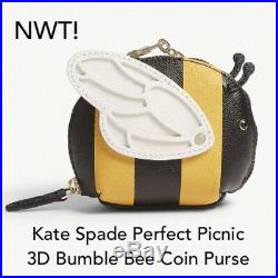 NWT Kate Spade PICNIC PERFECT LEATHER Bee COIN Purse Case Wallet Key Ring Chain