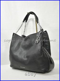 NWT Michael Kors 30H8T0LE3L Lillie Large Leather Shoulder Tote in Black / Silver
