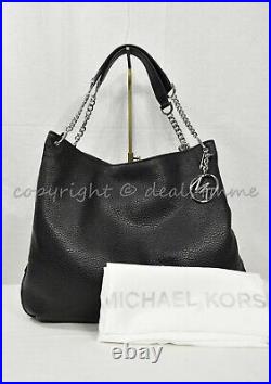 NWT Michael Kors 30H8T0LE3L Lillie Large Leather Shoulder Tote in Black / Silver