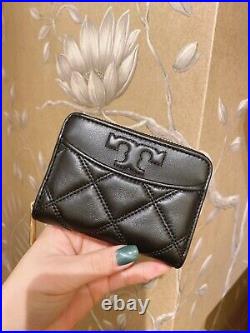NWT Tory Burch Quilted Savannah Zip Coin Case w Keychain Black Color
