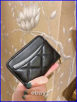 NWT Tory Burch Quilted Savannah Zip Coin Case w Keychain Black Color