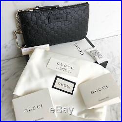 New Authentic Gucci Guccissima Black Wallet Key Chain Purse Zip Card Holder NIB