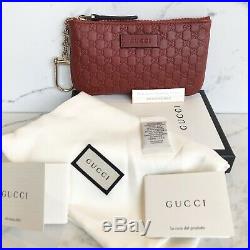 New Authentic Gucci Guccissima Black Zip Wallet Key Chain Purse Card Holder NIB