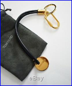 New Authentic TOM FORD Black Leather Strap KEY Holder Key Fob Ring