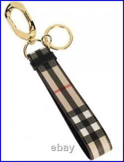 New Burberry Beige E-canvas Coated Vintage Check Keychain Key Ring Bag Charm