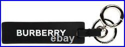 New Burberry Black Leather Logo-debossed Key Tag Keychain Charm