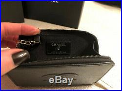 New Chanel CC Black Zipped O Key Holder Ring Chain Pouch O-Case NIB