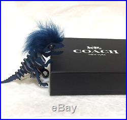 New Coach 58499 Mohawk Rexy Dinosaur Bag Charm KeyChain Denim Black In Gift Box